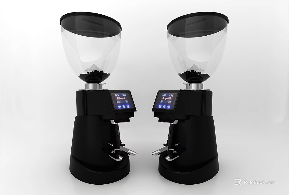 Modern Black Coffee Grinders As Kitchen Appliances With Transparent Hoppers And Digital Panels 3d model 