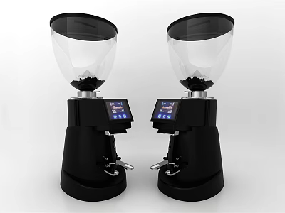 Modern Black Coffee Grinders As Kitchen Appliances With Transparent Hoppers And Digital Panels 3d model