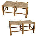 Natural Wooden Stool With Handwoven Seat And Sturdy Legs For Home Living Room Decor