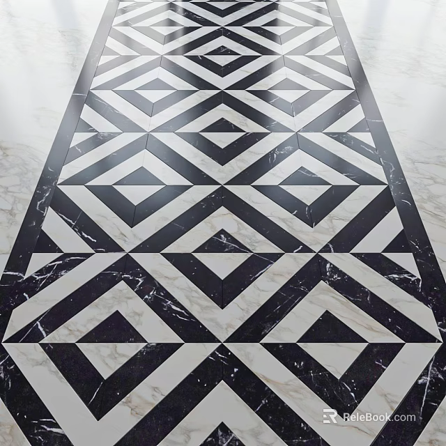 Black And White Marble Floor Tiles With Stylish Geometric Pattern Design 3d model 