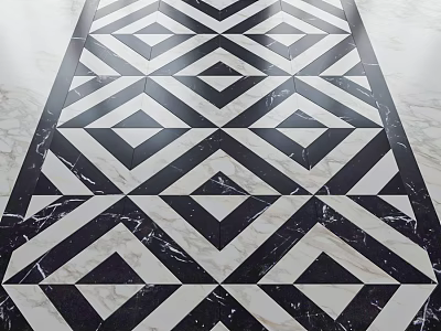 Black And White Marble Floor Tiles With Stylish Geometric Pattern Design 3d model