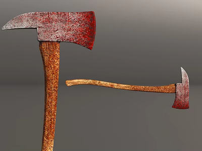 Hardware Tools Two Axes with Rusty Blades and Wooden Handles in Classic Design 3d model