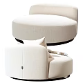 Round Beige Single Sofa with Soft Pillows and Furry Striped Blanket for Cozy Living Space