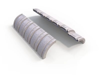 Gray Curved Architectural Components With Striped Surface For Building Design 3d model