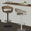 Modern Brown And Beige Upholstered Bar Stools With Metal Swivel Base And Wooden Countertop