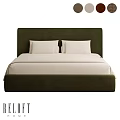 Modern Double Bed With Dark Green Headboard And Light Colored Sheets