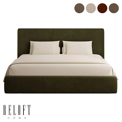 Modern Double Bed With Dark Green Headboard And Light Colored Sheets 3d model
