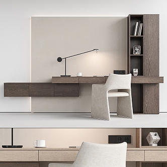 One-piece desk and chair bookcase 3d model