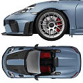 Blue Porsche Boxster Convertible With Sporty Black Stripes And Red Brake Calipers