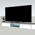 Modern White TV Stand with Large Flat TV Blue Compartment and Dried Flower Vase