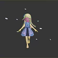 Pink Haired Woman In Purple Dress With Falling Pink Petals And Reflection