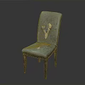 Distressed Blue Chair With Torn Fabric Upholstery And Wooden Legs Design