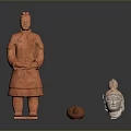 Ancient Sculptures Collection Featuring Detailed Standing Figure Small Spherical Carving And White Head Artifact