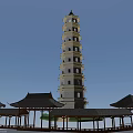 Traditional Chinese Architecture Featuring Multi story Pagoda And Surrounding Classic Pavilions
