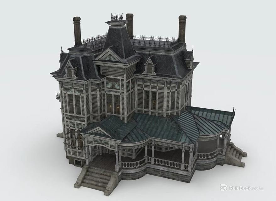 Victorian Style Architecture With Gabled Roofs Chimneys And Intricate Verandas 3d model 