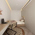 Modern Bedroom With Beige Bed Pendant Lights Green Painting Light Carpet And Green Accent Chair