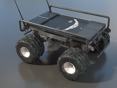 Black Functional Vehicle With Four Wheel Off Road Tires Top Platform And Antennas 3d model