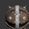 Rustic Brown Metal Sphere With Silver Bands Bolts And Mechanical Details