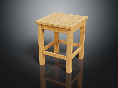 Solid Wooden Stool With Simple Design Square Seat And Stable Leg Structure 3d model