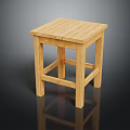 Solid Wooden Stool With Simple Design Square Seat And Stable Leg Structure 3d model