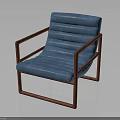 Stylish Blue Upholstered Chair With Red Wooden Frame And Modern Design