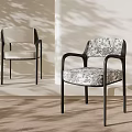 Modern Dining Chairs With Patterned Upholstery And Black Metal Armrests Frames 3d model