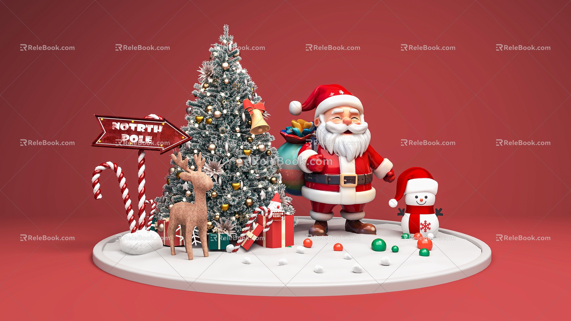 Christmas Beautiful Chen Christmas Tree Santa Claus Christmas Deer Snow Snowball Snowman Christmas Holiday Atmosphere Arrangement Gift Box Bells Holiday Beautiful Chen 3d model