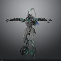 Futuristic Mechanical Robot With White Gray And Teal Accents On Hover Wheels
