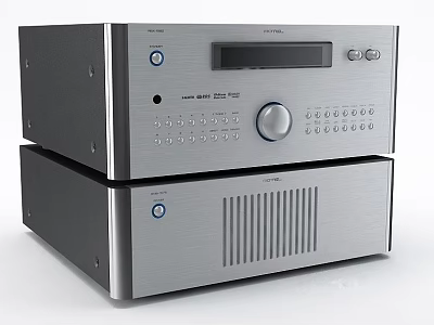 Modern Silver Stacked Home Audio Amplifier With Control Panel And Display Screen 3d model