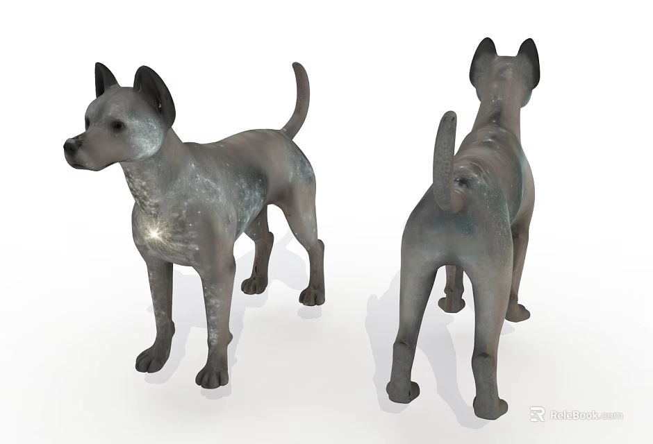 Grey Dog Model 3D Rendering With Front And Back View Design 3d model