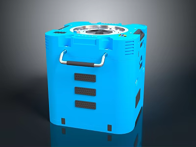 Blue Cubic Industrial Equipment With Circular Top Opening Side Black Stripes And Carrying Handle 3d model