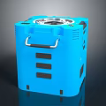 Blue Cubic Industrial Equipment With Circular Top Opening Side Black Stripes And Carrying Handle