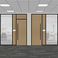 Office Glass Partition With Wooden Doors And Blinds Interior Design