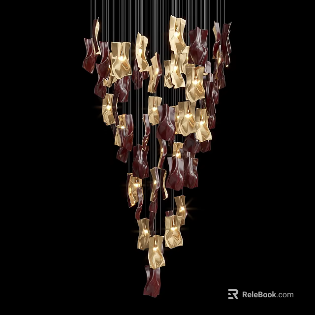 Elegant Modern Chandelier With Brown And Gold Glass Pendants For Interior Lighting 3d model 