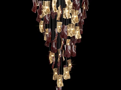 Elegant Modern Chandelier With Brown And Gold Glass Pendants For Interior Lighting 3d model