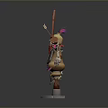 Cartoon Style Tribal Voodoo Doll 3D Model With Gourd Body Red Scarf And Large Knife
