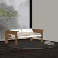 Modern Leisure Chair With Wooden Frame Beige Cushion On Round Gray Rug By Window