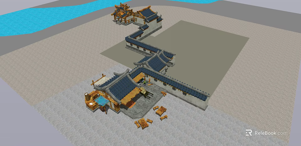 Ancient Chinese Architecture Courtyard Design With Traditional Roofs And Overhanging Eaves 3d model 