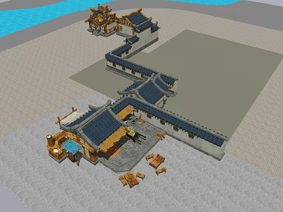 Ancient Chinese Architecture Courtyard Design With Traditional Roofs And Overhanging Eaves 3d model