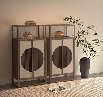 New Chinese Style Entrance Side Cabinet Bamboo Bonsai 3d model