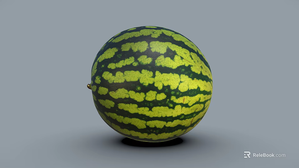 Single Whole Fresh Ripe Juicy Watermelon With Green Yellow Striped Exterior 3d model 