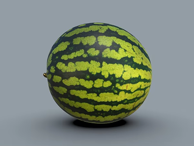 Single Whole Fresh Ripe Juicy Watermelon With Green Yellow Striped Exterior 3d model