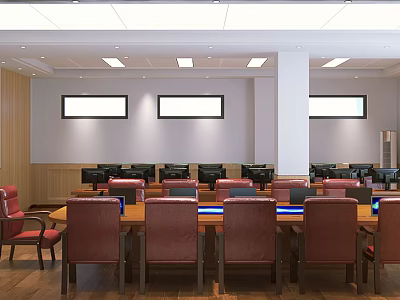 Professional Security Monitoring Room Interior With Multiple Screens Control Panels And Comfortable Workstations 3d model