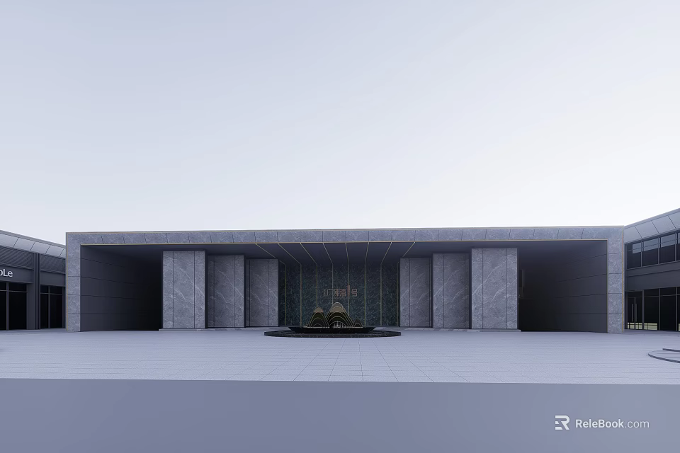 Modern Front Entrance Gate With Marble Walls And Glass Door Design 3d model 