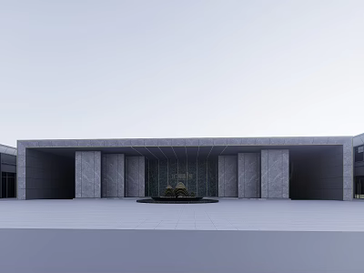 Modern Front Entrance Gate With Marble Walls And Glass Door Design 3d model