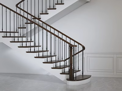 Modern Staircase Railing With Dark Balusters And Wood Handrail 3d model