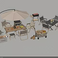 Outdoor Patio Table Set With Chairs Umbrella Grill And Food Items For Outdoor Use