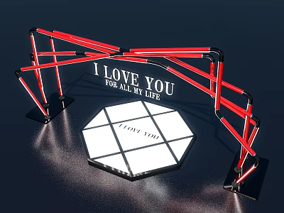 Red Event Entrance Arch With I LOVE YOU For All My Life Hexagonal White Platform 3d model