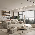 Modern Cream Wind Guest Restaurant Sofa Combination Coffee Table Dining Table and Chair Wine Cabinet 3d model