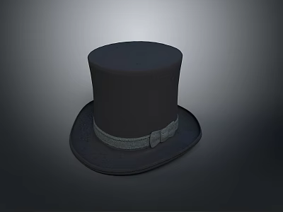 Black Top Hat With Gray Band And Bow On Dark Background 3d model